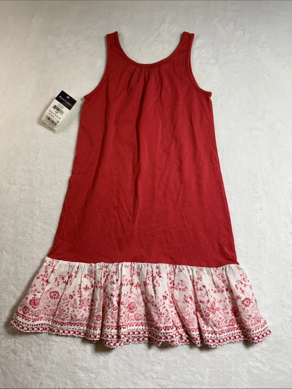 Adorable Ralph Lauren Red Tank Dress with White & Red Sweet Floral Ruffle